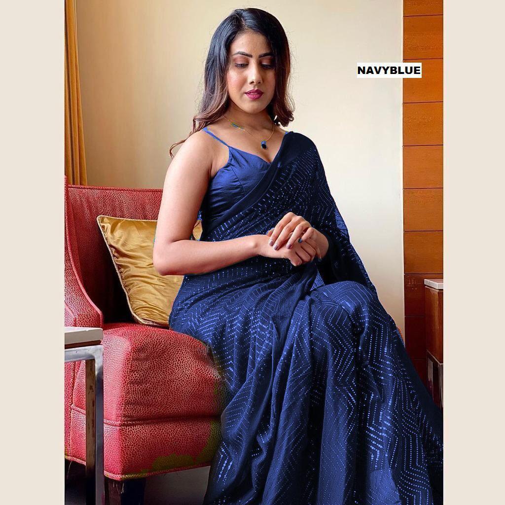 253 Beautiful Fancy Ethnic Wear Sequence Georgette Designer Saree Collection